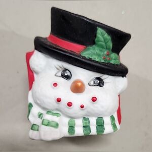 Vintage Porcelain Snowman Votive with Candle
